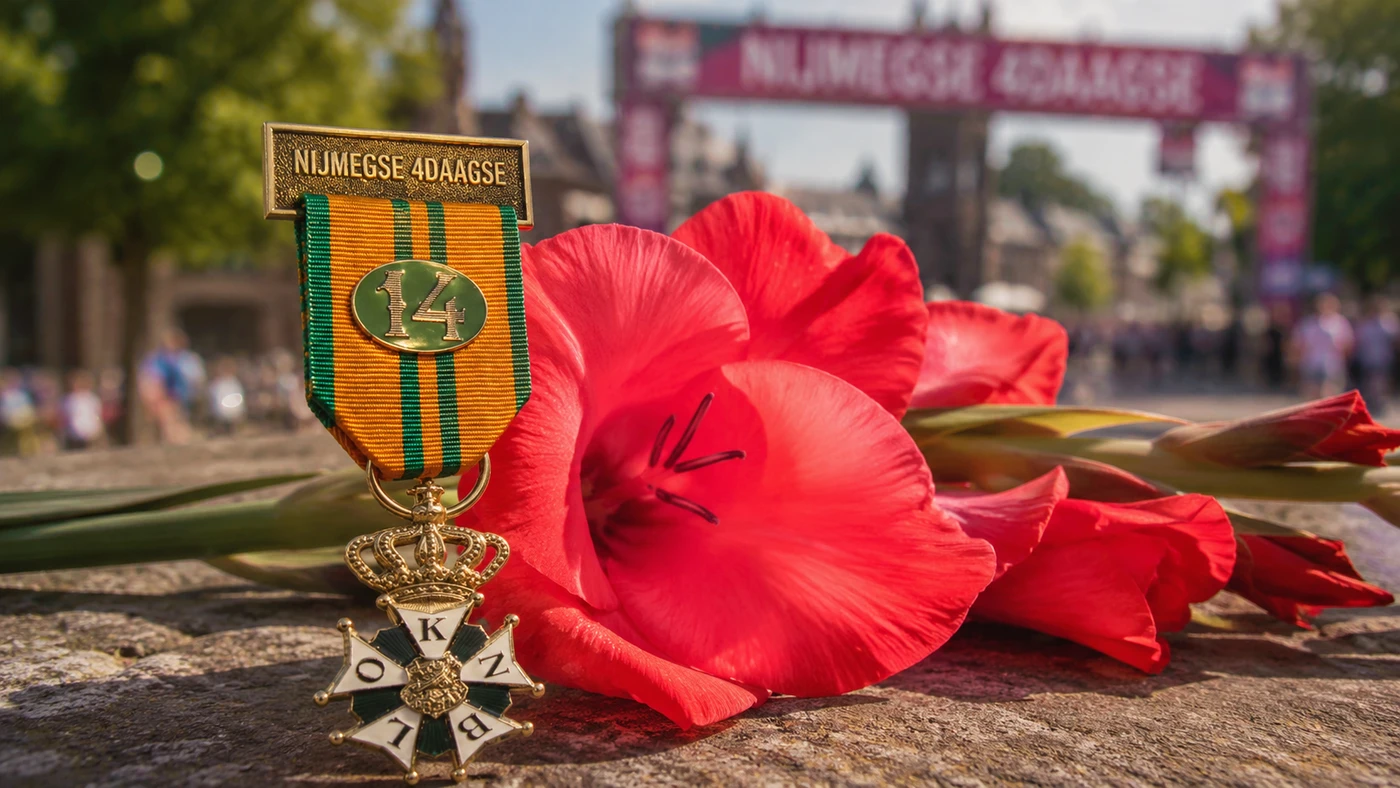 4daagse-nijmegen-medaille-en-gladiolen 4daagse Nijmegen medaille en gladiolen